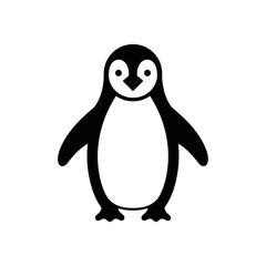 A simple black and white illustration of a penguin standing upright on a white background in a vector format