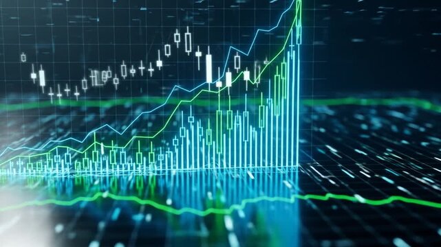Abstract Financial Stock Market Chart with Glowing Data and Growth Trends