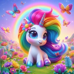 Unicorn character fantasy cute beauty colorful 3d digital illustration concept art