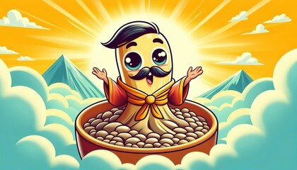 Happy character grain with bowl of grains agriculture concept harvest