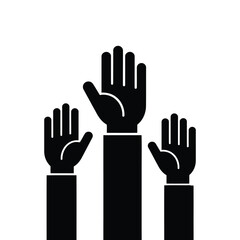 Obraz premium Black silhouette vector illustration of raised hands showing participation