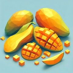 Mango fruit 3d lowpoly style digital illustration graphic concept