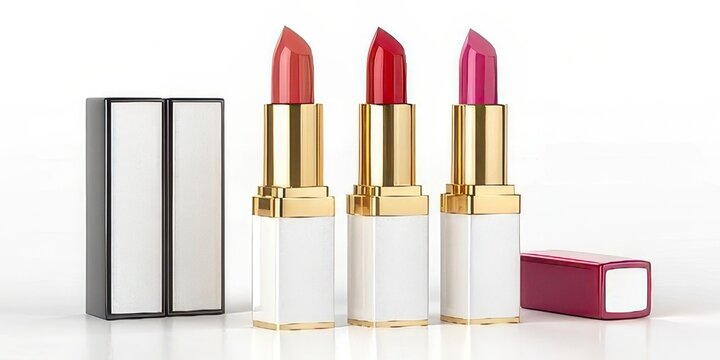 Lipsticks on white surface background imge for mock up design