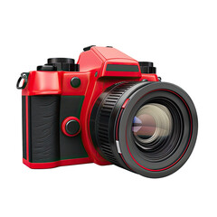 Red Camera Still Life Object Photography in Studio Against Black Background.