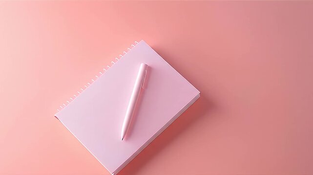 Pink Notebook and Pen on Matching Background Top View