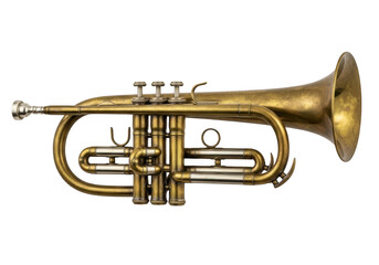 Obraz premium Golden cornet musical instrument isolated on transparent background