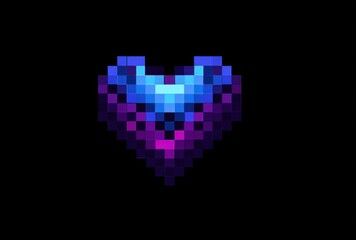 Naklejka premium Digital Heart Art with Neon Colors and Glowing Effects on Black Background
