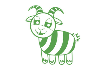 Adorable line art goat shows its stripes in vibrant green on a white background