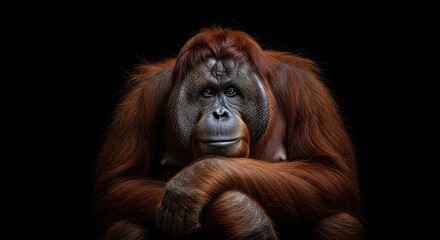 Wise-Bornean-Orangutan-Sitting-Cinematic-Portrait