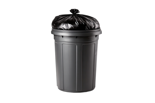 Gray plastic trash can with black bag (1)