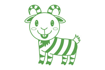 Cartoon goat with green stripes is smiling happily on a white background