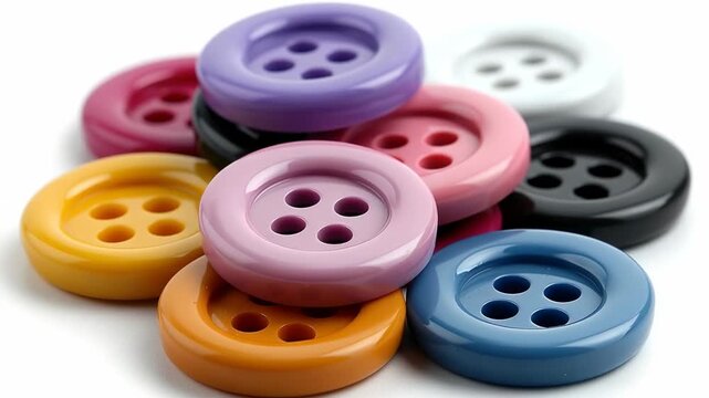 Colorful buttons stacked together showcasing various shapes and styles for crafting and sewing enthusiasts