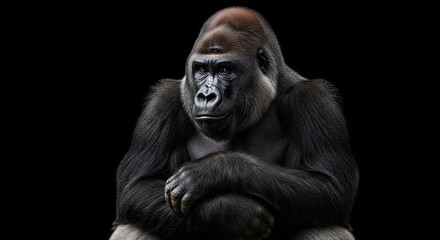 Fototapeta premium Agile-Gorilla-Sitting-Cinematic-Portrait