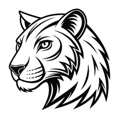 Majestic Cougar Head Profile:  Bold Black and White Vector Illustration, Powerful, Intense Gaze, Stylized Tribal Design, Perfect for Logo, Branding, or Graphic Design Projects.