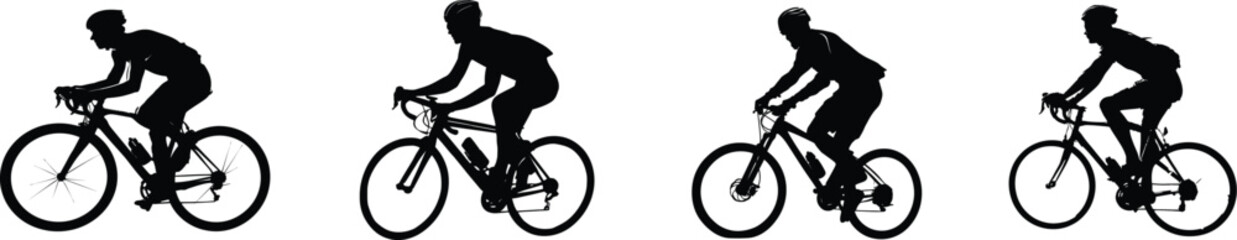 Fototapeta premium Set of Cyclists Riding Bicycles Silhouettes