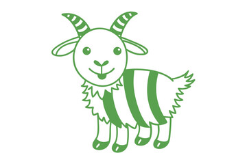 A cartoonish green outline of a striped goat smiles with a simple joyful expression