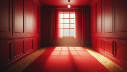 Empty room with red curtains lighting minimal interior design