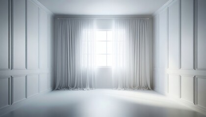 Empty room with a window lighting white color curtains chillout relax