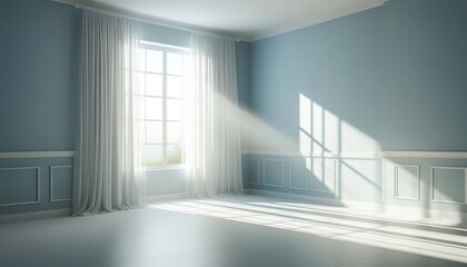 Empty room with a window white and blue colors relax concept
