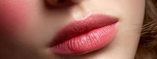 Fototapeta premium Close-up of creamy blush application enhancing the natural beauty of lips and cheeks for a fresh makeup look