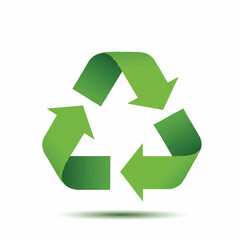 A vibrant green recycling symbol with three arrows forming a triangle, casting a subtle shadow, representing environmental sustainability and eco-friendly practices.