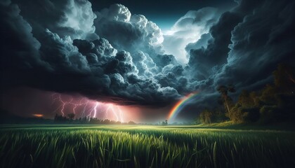 Storm weather earth environment rainbow concept grass illustration landscape