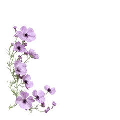 Purple flowers arranged in a decorative corner border frame