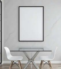 Modern Living Room Poster Art Frame Mockup with Vertical 2:3 Ratio White Blank Frame, Thin Black Border, Stylish Mid-Century Sofa with Wooden Legs, Decorative Indoor Plant Beside Light Cream Wall, Ult