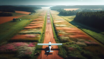 Road and aircraft aeroplane on field nature concept environment