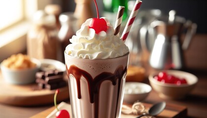 Chocolate milkshake drink smoothie decoration dairy milk concept dessert