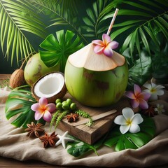 Still life coconut drink beach relax concept illustration tropical