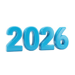 3d icon of 3d render of the year 2026 in blue color isolated on transparent background