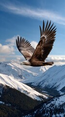 golden eagle soaring high above snow-capped mountain peaks