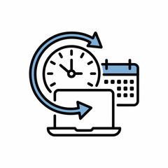 Time management and scheduling with laptop and clock icon planning calendar