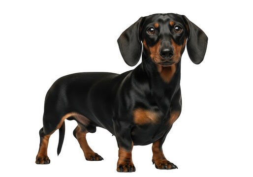 Black and tan dachshund dog standing proudly isolated on transparent background