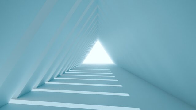 Blue triangular modern futuristic sci-fi corridor