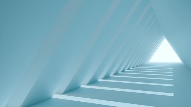 Blue triangular modern futuristic sci-fi corridor