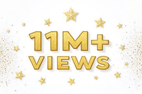Golden 11 million plus views celebration with stars and confetti isolated on white background - Powered by Adobe