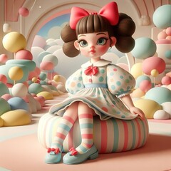 Little girl doll concept miniature character digital illustration graphic 3d