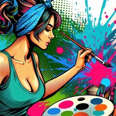 Girl woman female painting artist digital illustration cartoon comic style