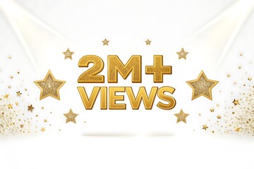 Golden 2 million views celebration with stars isolated on white background