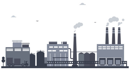 Obraz premium industrial area with factories and smokestacks emitting smoke silhouette