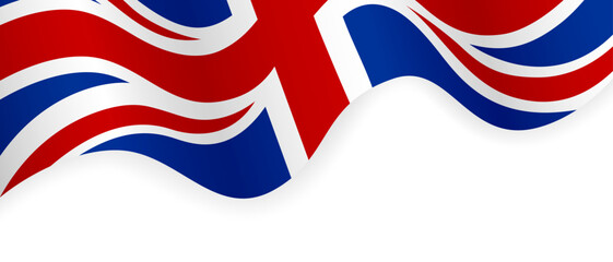 Waving flag of the United Kingdom isolated on white background. National flag of England for patriotic concept design, monarchy event, and British public holiday. Vector illustration