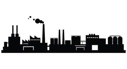 Obraz premium Industrial cityscape silhouette with factories and smokestacks emitting smoke