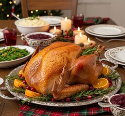 Delicious Roasted Turkey Festive Holiday Dinner Table Setting