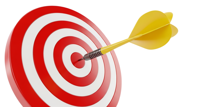 Dart hitting the bullseye on target achieving goals and success concept illustration