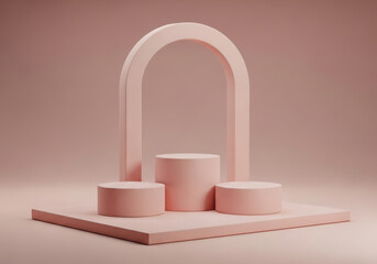 Modern minimalist pink arch and pedestal display for product presentation