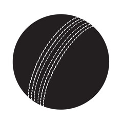 black and white silhouette of a cricket ball on a white background