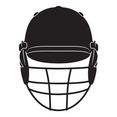 black and white silhouette of a cricket helmet on a white background