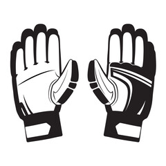 black and white silhouette of a cricket glove on a white background